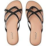 Luoika Women's Wide Width Flat Sandals, Flip Flop Slides Sandal Casual Strapy Sandal Slip on Summer Beach Shoes for Women.220709,Black,13XW