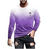 Muscularfit T Shirts for Men Graphic Design Long Sleeve Palm Tree Print Causal Pullover Shirt Fashion Sports Workout Tee Tops Prime Deals October 11-12 Athletic Shirts for Men 2024 Purple XL