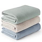 Konssy 3 Pack Muslin Swaddle Blankets for Unisex, Newborn Receiving Blanket, Large 47 x 47 inches, Soft Breathable Muslin Baby Swaddles for Boys & Girls