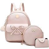 I IHAYNER Girls Bowknot 3-Pieces Fahsion Leather Backpack Backpack Purse for Women Rucksack for Ladies Shoulder Bag Pink