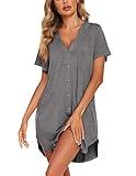 Ekouaer Women's Nursing Nightgown Button Down Pj Dress Short Sleeve Night Dress Boyfriend Night Shirt