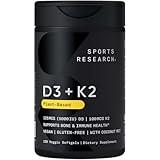 Sports Research® Vitamin D3 + K2 with Coconut MCT Oil | Vegan D3 5000 IU with K2 100 mcg for Bone & Immune Health | Vegan Certified, Soy & Gluten Free - 120 Softgels