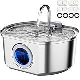 Cat Water Fountain Stainless Steel: 108oz/3.2L Cat Fountain for Drinking- Pet Water Fountain Inside - Automatic Dog Watering Dispenser Bowl - Pet Feeding & Watering Supplies - Water Level Window