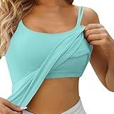 JEUROT Women Shelf Bra Camisole Tank Tops with Built-In Bra Cami Top Scoop Neck Sleeveless Shirts Spaghetti Strap Undershirt (Green, XL)
