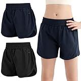 Resinta 2 Pack Girls Athletic Shorts Teen Girls High Waisted Shorts with Zipper Pockets for Gym Running Black, Navy