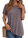 AUTOMET T Shirts Short Sleeve Crewneck Tees for Women Trendy Lightweight Soft Casual Summer Tops Clothes 2025 Rose Taupe L