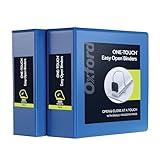 Oxford 3 Ring Binders, Durable Binders for School and Office, 4 Inch, ONE-Touch Easy Open D Rings, View Binder Covers, 4 Interior Pockets, PVC-Free, Holds 880 Sheets, Blue, 2 Pack (79922)
