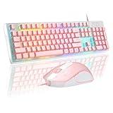 Gaming Keyboard and Mouse Combo, K1 RGB LED Backlit Keyboard with 104 Keys Computer PC Gaming Keyboard for PC/Laptop (Pink)