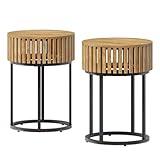 LITTLE TREE Round Side Table Set of 2, Small End Table, Tall Nightstand with MDF & Metal Frame—for Living Room, Bedroom, Small Space, Easy-Assemble (Vintage Brown)