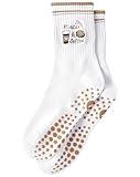 Yawlsow Pilates Grip Socks for Women Yoga Grippy Socks Cute Barre Non Skid Athletic Crew Sticky Sock Workout Hospital (US, Alpha, One Size, Regular, Regular, 1 Pack-Brown)