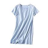 Uobzyaq Sleep Shirt for Girls Kids Cotton Stripes Nightgowns Summer Sleepover Nightdress Flouncy Sleepwear for 3-10 Years Blue Size 7-8Years(140)