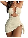 SOLY HUX Women's One Piece Swimsuit Criss Cross Halter Cut Out Bathing Suit with Cover Up Pure Apricot Medium