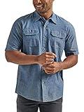 Wrangler Authentics mens Short Sleeve Classic Woven Button Down Shirt, Dark Chambray, Large US