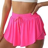 Flowy Athletic Shorts for Women Running Tennis Butterfly Shorts Girls 2-in-1 Double Layer Quick-Drying Comfy Shorts (X-Small, Hot-Pink)