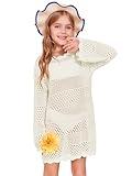 Batermoon Girls Crochet Long Sleeve Swimsuit Cover Up Kids Fashion Hollow Out Swimwear Beach Dress 5-14 Years
