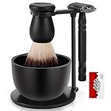 Amazing Razor Shaving Kit - Black Men's Shaving & Grooming Set - Safety Razor, Brush, Stand, Soap Bowl, Stainless Blades