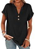 ANRABESS Womens Short Sleeve Henley Tops V Neck Dressy Casual Loose Fit Shirts Summer Flowy Blouses 2025 Trendy Clothes Black XXL