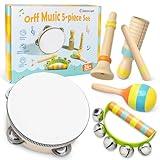 Musical Instruments for Toddlers, Commodum Wooden Percussion Instruments Set, Neutral Colors Modern Boho Music Toys for 3 Year Old Kids Boys Girls, Preschool Birthday Montessori Toys Gifts