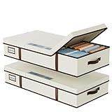 Yecaye 2 Pack Under Bed Storage Containers, Large Underbed Storage Drawers with Lid, Foldable Low Profile Stackable Bins with Clear Window & 4 Handles for Clothes, Blanket, Shoes, Beige,31.5*15.75*6in