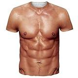 Goodstoworld 6 Pack Abs Tshirt 3D Chest Printed Shirts Unisex Design for Men Women Short Sleeve Novelty Shirt Rave Party Tees Medium