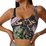 PHAYAH Butterfly Picking Flowers Womens Sports Bra Workout Slimming U Neck Tank Tops for Fitness Running Yoga Top Medium Black