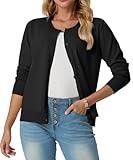 GRECERELLE Women's Lightweight Button Down Long Sleeve Crewneck Cardigan Sweater Black, L