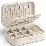 Vlando Travel Jewelry Case for Women Girls Mothers, PU Leather Portable Small Jewelry Box for Rings, Necklaces, Bracelets, Earring Holder Organizer Storage for Travel, Bridesmaid Gifts - Beige