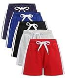 GFQLONG Toddler Boys Girls 5 Pack Cotton Running Athletic Shorts,Kids Summer Casual Fashion Soccer Shorts,Grey+Navy+Black+Blue+Red, 6-8years