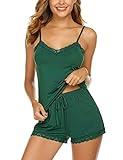Avidlove Women Shorts Pajama Set Sleeveless Cotton Sleepwear Cute Nightwear Pjs(Green,M)