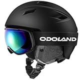 Odoland Ski Helmet and Goggles Set, Snowboard Helmet Glasses for Men, Women & Youth - Shockproof/Windproof Gear for Skiing, Snowboarding,Black,S