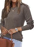 Arach&Cloz Womens Fall Fashion Valentine's Tops 2025 Long Sleeve Sweater Crew Neck Business Casual Outfits Dressy Pink Green(A-Coffee,L)