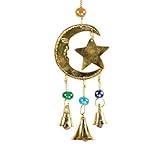 9" Three Bell Star and Moon Brass Wind Chime, for Wicca, Pagan, New Age, Goddess, Pentagram, Chakra, Spirituality