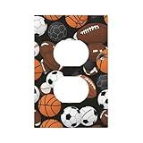 Fun American Football Basketball Baseball Sports Soccer Kids Teens Boys Ball Gym Decorative 1-Gang Duplex Wall Plate Electrical Receptacle Outlet Decorator Light Switch Plug Socket Face Plate Cover