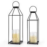 Lanterns Decorative Outdoor 2PCS Living Room Decor Lantern Black Metal Lantern Front Porch Decor Lanterns Decor Indoor with LED Candle Lanterns Decor No Glass for Indoor Outdoor (Small&Large, 2Pcs)