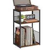 VASAGLE Record Player Stand, 3-Tier Side Table, Vinyl Record Storage up to 100 Albums, End Table for Living Room, Bedroom, Rustic Brown ULET275K01