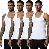 Arjen Kroos Men's Workout Tank Top 4 Pack Muscle Sleeveless Gym Shirts Activewear Slimming Vest Undershirts,WHITE*4,M