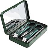Nice 5-in-1 Premium Grooming Set: Nail Clipper, File, Ear Pick, Facial Hair Scissors, and Mirror in Elegant Storage Box - Manicure Pedicure Kit With Slant Edge Toenail Clipper