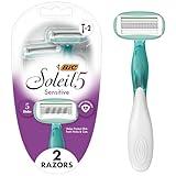 BIC Soleil Sensitive Advanced Women's Disposable Razors With 360 Degree Moisture Strips For Enhanced Glide, Shaving Razors With 5 Blades, 2 Count