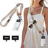 Icycay Phone Lanyard Crossbody, Champagne Gold Cell Phone Strap for Around The Neck Adjustable, Anti Theft Cute Lanyard for iPhone Case ID Holder Keys Accessories Travel Essential