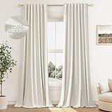 Cream Linen Blackout Curtains 84 Inch Length 2 Panels Set for Living Room Bedroom Back Tab Thermal Insulated 100% Black Out Linen Drapes Room Darkening Window Curtains 84 Inches Long Ivory Natural