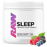 RAW Natural Sleep Aid Supplement - Relaxation Enhancer & Mood Support with Melatonin, Magnesium, Zinc, L-Tryptophan & Lemon Balm Extract to Relax & Calm The Mind & Body - 30 Servings, Mixed Berry