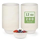Heavy Duty Paper Bowls - 200 Pack, 12 oz, Eco-Friendly, Made of Natural Bagasse, Ideal for Hot Soup, Cereals, Milk, Salad, Dessert