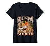 Womens God Is Testing Me Funny Capybara Meme Bootleg Y2K Graphic V-Neck T-Shirt