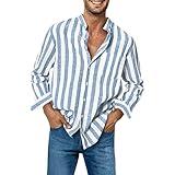 Itsame Men's Long Sleeve Button Down Shirts Casual Striped Collared Fall Tshirt Fashion 2024 Cotton Work Office Clothes Work Shirts for Men Light Blue L