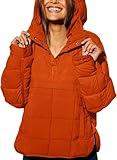 LNKQA Womens's Lightweight Down Coat Long Sleeve Button Quilted Pullover Puffer Jacket Packable Hooded Winter Coat(Orange,Medium)