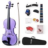 Vangoa Purple Violin Full Size for Beginner Fiddle Set, 4/4 Acoustic Violins Starter Kit for Adults Teens Girls Kids, Violin Outfit with Hard Case