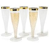 Prestee 48 Disposable Plastic Champagne Flutes with Gold Rim Glitter - Clear Toasting Glasses for Mimosa, New Year’s Eve Party, and Elegant Celebrations - Premium Quality Disposable Stemware
