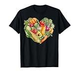 Watercolor Fruit and Vegetables Heart Gardening Vegan Food T-Shirt