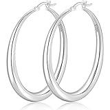 PABBEU S925 Sterling Silver Hoop Earrings - Large, Hypoallergenic, Lightweight, Big Thick Hoops for Women - 35/40/50/60/70mm