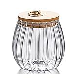 FANTESTICRYAN Glass Coffee Nuts Canister Airtight Storage Jar Petal Decorative Container with Bamboo Lid Metal Handle Easy to Grasp 700ml, 23 FL OZ